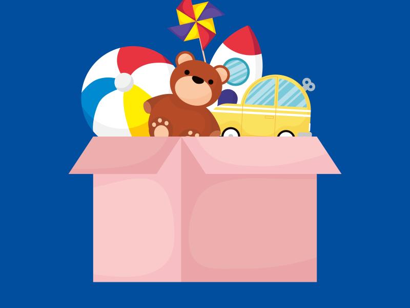 Illustration af kasse med legetøj