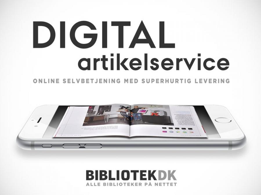Bog på smartphone med teksten: Digital artikelservice